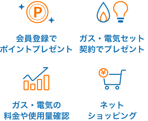 会員登録でポイントプレゼント ガス・電気セット契約でプレゼント ガス・電気の料金や使用量確認 ネットショッピング