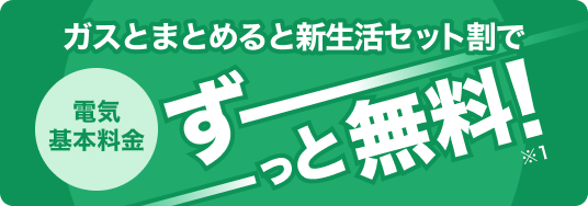 ガスとまとめると新生活セット割で電気基本料金 ずーっと無料! ※1