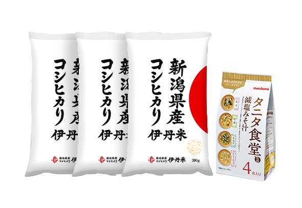 伊丹米（300g×3袋）・タニタ食堂監修 減塩みそ汁詰め合わせイメージ