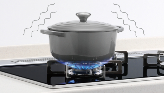 震度約4以上の揺れを感じたら自動消火。