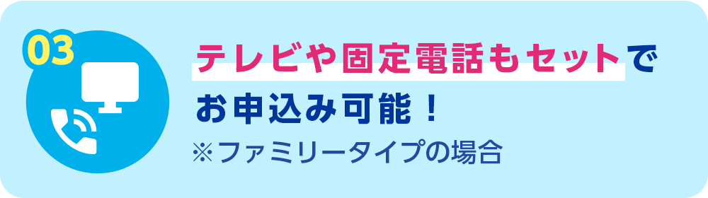 03 テレビや固定電話もセットでお申込み可能！※ファミリータイプの場合