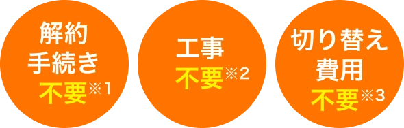 解約手続き不要※1 工事不要※2 切り替え費用不要※3