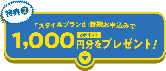 特典２ 「スタイルプランd」新規お申込みでdポイント1,000円分をプレゼント！