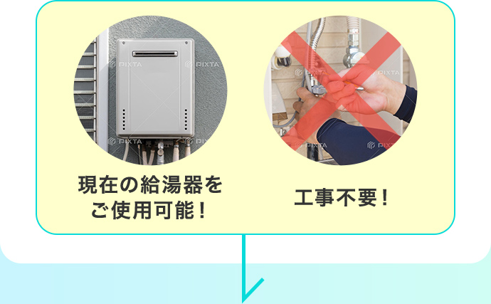 現在の給湯器をご使用可能！ 工事不要！