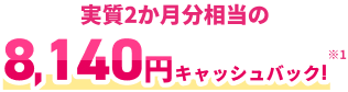 実質2か月分相当の8,140円キャッシュバック！※1