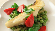 白身魚のソテー えんどう豆の蒸し煮添え