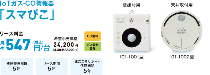 IoTガス・CO警報器「スマぴこ」101-1001型